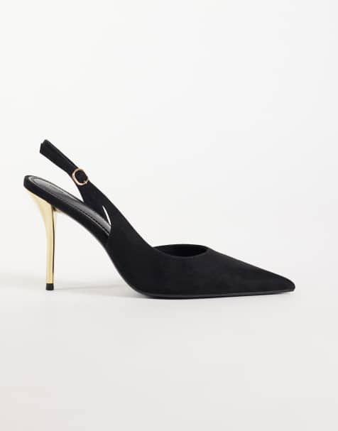 ASOS DESIGN Polo slingback stiletto high heel shoes in black - view 1