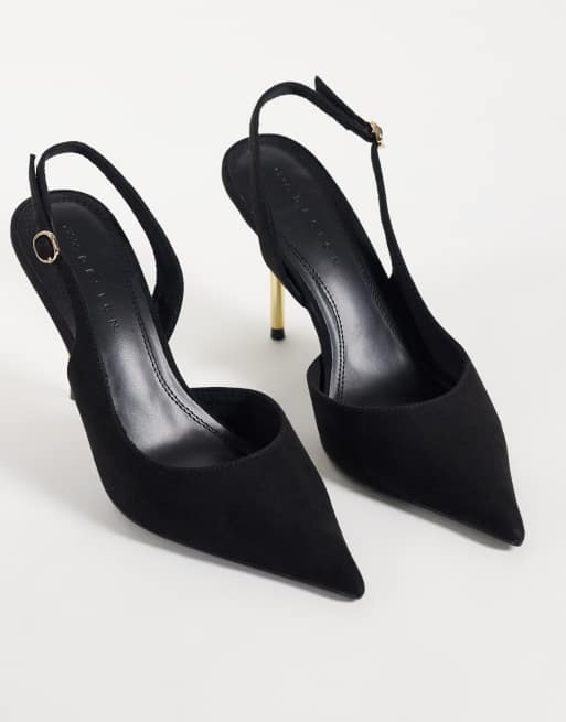 ASOS DESIGN Polo slingback stiletto high heel shoes in black, 2 of 4