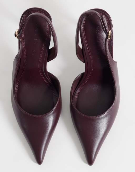 ASOS DESIGN Polo slingback stiletto high heel shoes in burgundy, 2 of 4