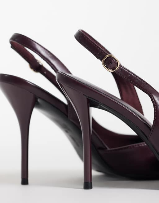 ASOS DESIGN Polo slingback stiletto high heel shoes in burgundy, 3 of 4