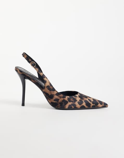 ASOS DESIGN Polo slingback stiletto high heel shoes in leopard - view 1