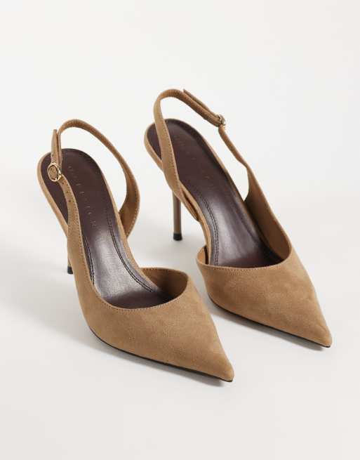 ASOS DESIGN Polo slingback stiletto high heel shoes in sand suedette, 2 of 4