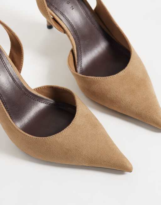 ASOS DESIGN Polo slingback stiletto high heel shoes in sand suedette, 3 of 4