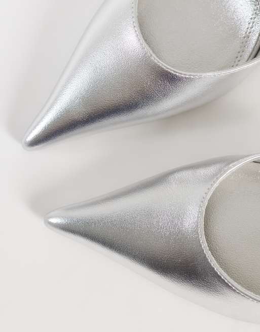 ASOS DESIGN Polo slingback stiletto high heel shoes in silver, 2 of 5