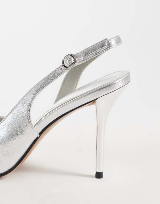 ASOS DESIGN Polo slingback stiletto high heel shoes in silver, 4 of 5