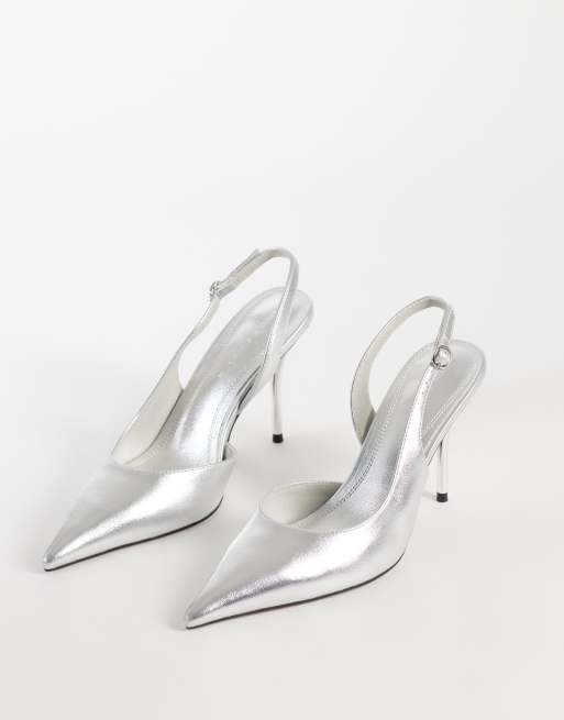ASOS DESIGN Polo slingback stiletto high heel shoes in silver, 5 of 5