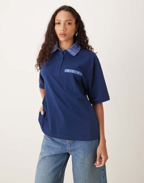 ASOS DESIGN - Polo squadrata blu navy con dettagli a contrasto - view 1