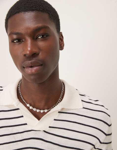ASOS DESIGN - Polo squadrata comoda bianca a righe - view 1