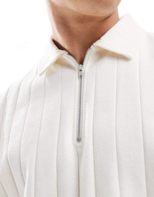 ASOS DESIGN - Polo squadrata oversize con cerniera, color panna, 3 di 4