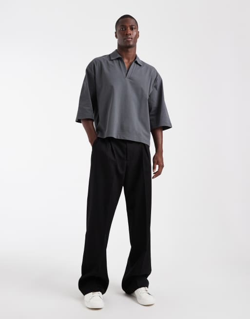 ASOS DESIGN - Polo squadrata oversize pesante grigio antracite a mezze maniche, 2 di 5