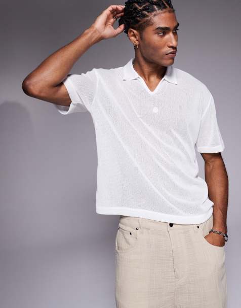 ASOS DESIGN - Polo squadrata vestibilità comoda bianca testurizzata - view 1