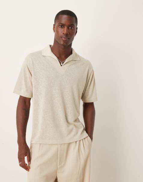 ASOS DESIGN - Polo squadrata vestibilità comoda effetto lino beige - view 1