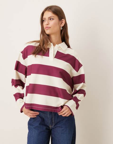 ASOS DESIGN - Polo stile rugby a maniche lunghe a righe color prugna - view 1