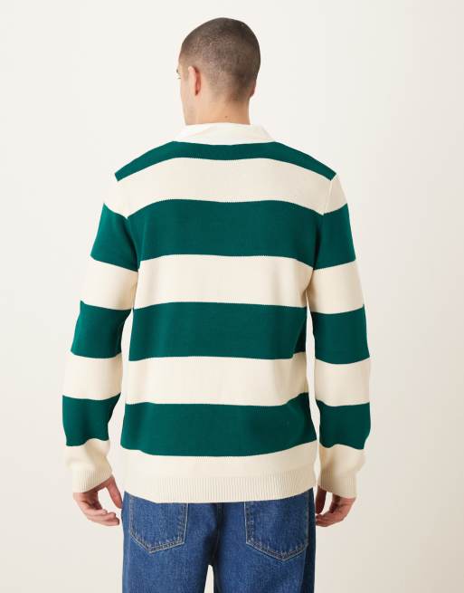 ASOS DESIGN - Polo stile rugby a maniche lunghe in maglia verde a righe, 3 di 5