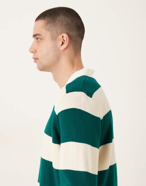 ASOS DESIGN - Polo stile rugby a maniche lunghe in maglia verde a righe, 4 di 5
