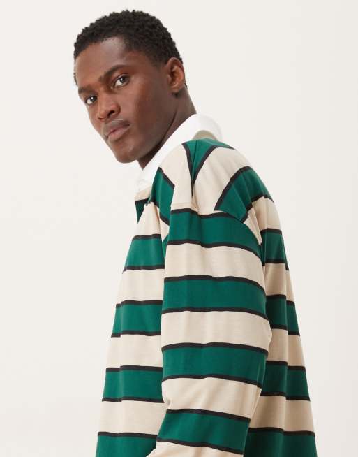 ASOS DESIGN - Polo stile rugby a maniche lunghe squadrata oversize verde e bianca a righe con spalle scivolate, 4 di 5