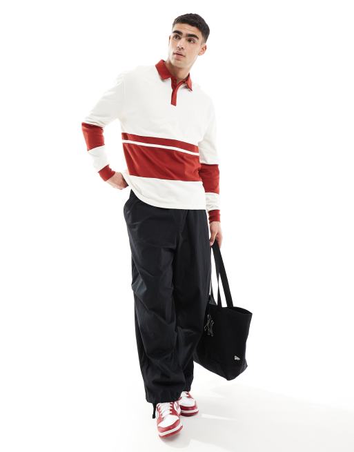 ASOS DESIGN - Polo stile rugby comoda a maniche lunghe pesante 220 gsm con pannelli cut and sew