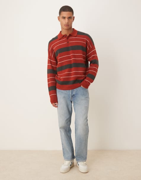 ASOS DESIGN - Polo stile rugby oversize in maglia rossa a righe - view 1