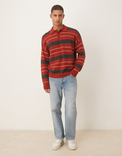 ASOS DESIGN - Polo stile rugby oversize in maglia rossa a righe, 2 di 5