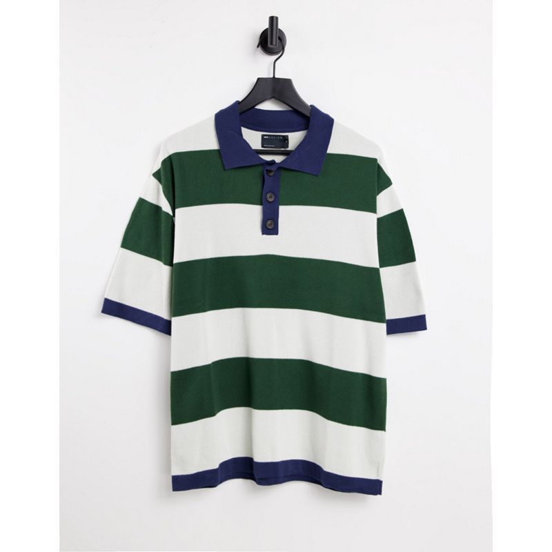Polo Uomo DESIGN - Polo stile rugby oversize in maglia verde a righe