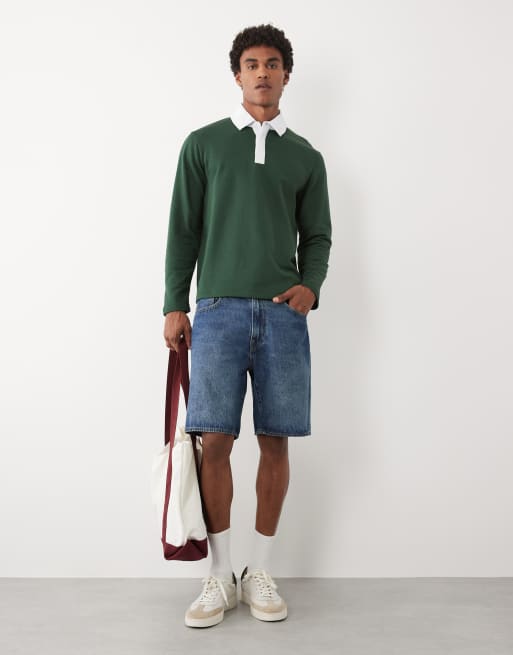 ASOS DESIGN - Polo stile rugby verde scuro con colletto a contrasto, 2 di 5