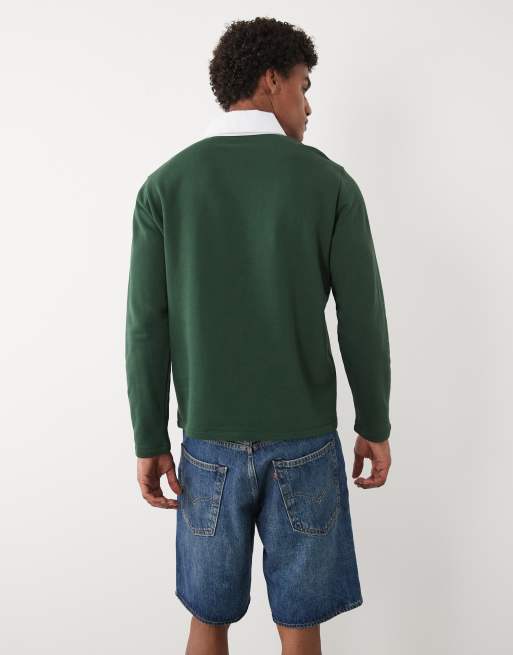 ASOS DESIGN - Polo stile rugby verde scuro con colletto a contrasto, 4 di 5