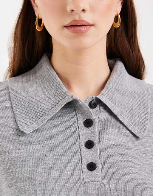 ASOS DESIGN - Polo stretta in vita in maglia grigio mélange, 2 di 4