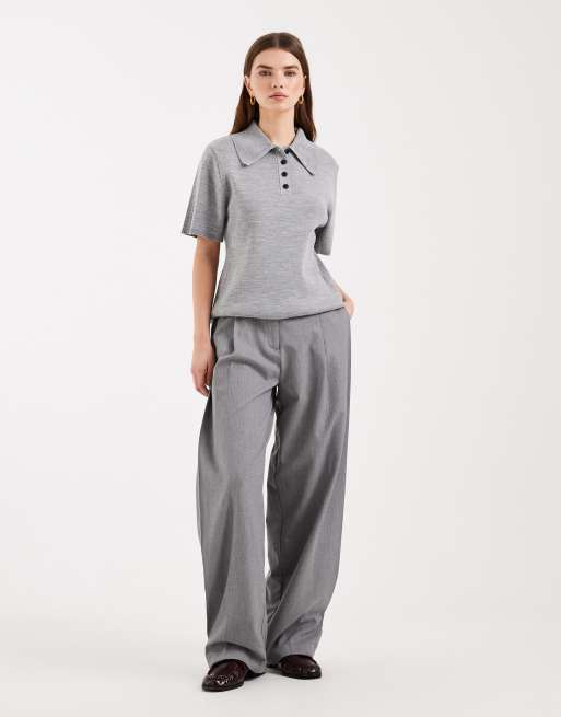 ASOS DESIGN - Polo stretta in vita in maglia grigio mélange, 3 di 4