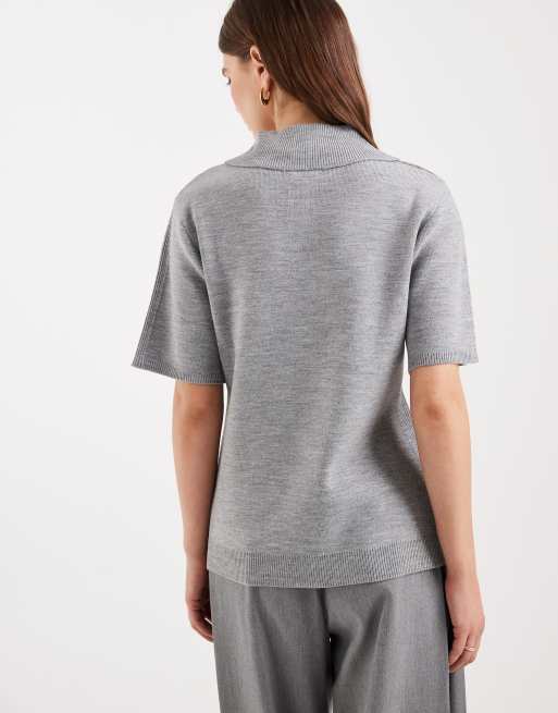 ASOS DESIGN - Polo stretta in vita in maglia grigio mélange, 4 di 4