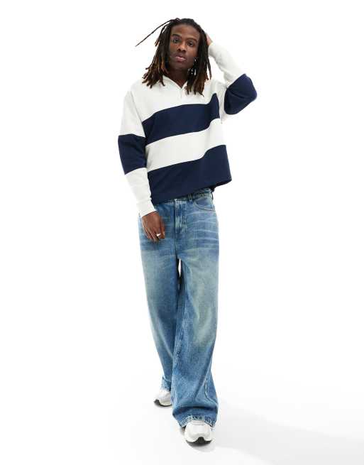 ASOS DESIGN - Polo style rugby color block - Bleu et blanc, 3 de 4