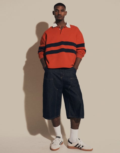 ASOS DESIGN - Polo style rugby oversize à empiècements contrastants - Rouge - view 1
