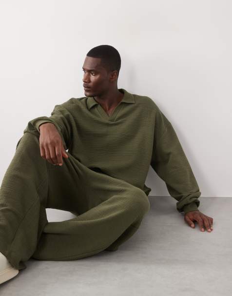 ASOS DESIGN - Polo super oversize verde kaki testurizzata con tratteggio incrociato - view 1