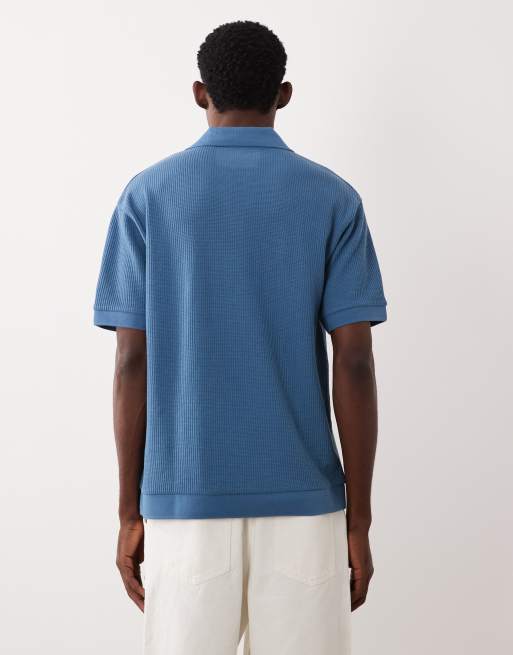 ASOS DESIGN - Polo super pesante comoda blu medio a nido d'ape, 5 di 5