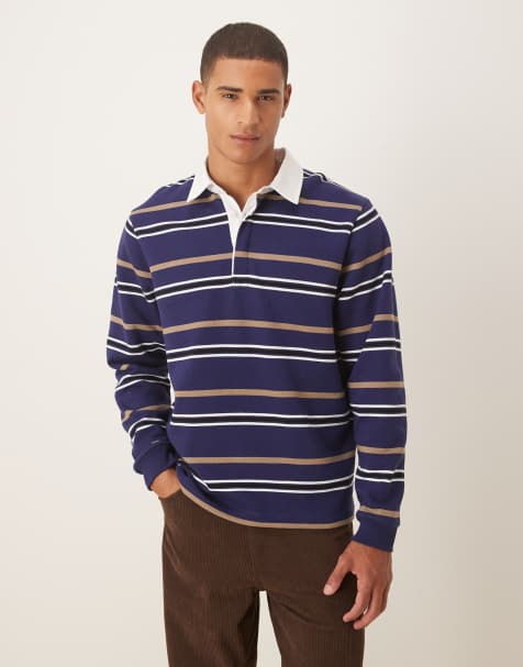 ASOS DESIGN – Polo-Sweatshirt in Blau mit Streifen - view 1