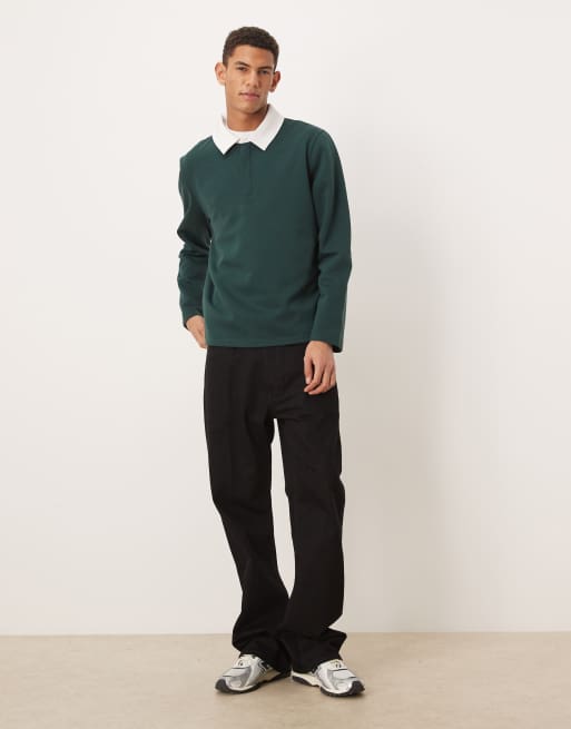 ASOS DESIGN – Polo-Sweatshirt in Grün mit kontrastierendem Kragen , 2 von 5