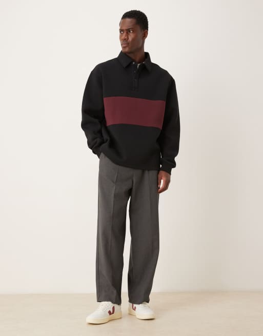 ASOS DESIGN – Polo-Sweatshirt in Schwarz mit Kontrasteinsätzen in Relaxed-Fit-Passform, 2 von 5