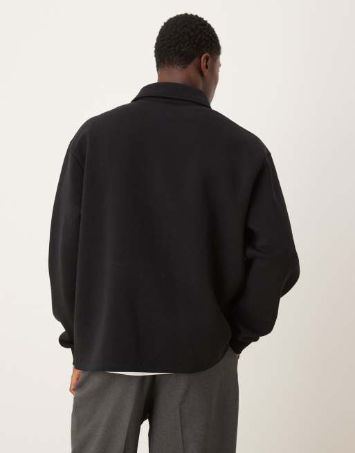 ASOS DESIGN – Polo-Sweatshirt in Schwarz mit Kontrasteinsätzen in Relaxed-Fit-Passform, 3 von 5