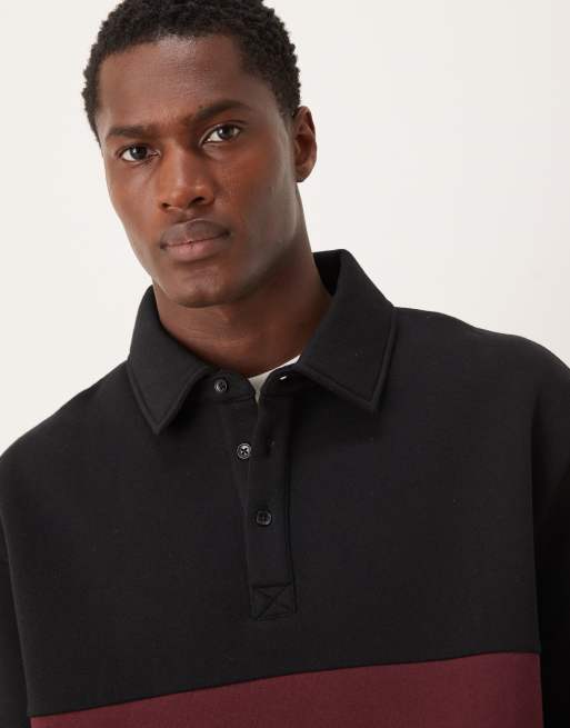 ASOS DESIGN – Polo-Sweatshirt in Schwarz mit Kontrasteinsätzen in Relaxed-Fit-Passform, 5 von 5