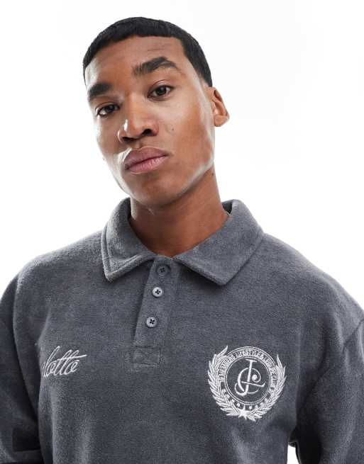 ASOS DESIGN - Polo sweatshirt met borduursel in grijs, 4 van 4