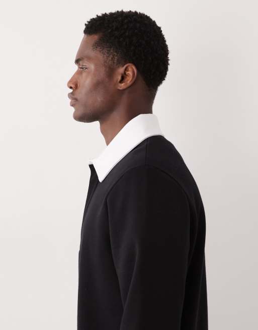 ASOS DESIGN - Polo sweatshirt met contrasterende kraag in zwart , 4 van 5