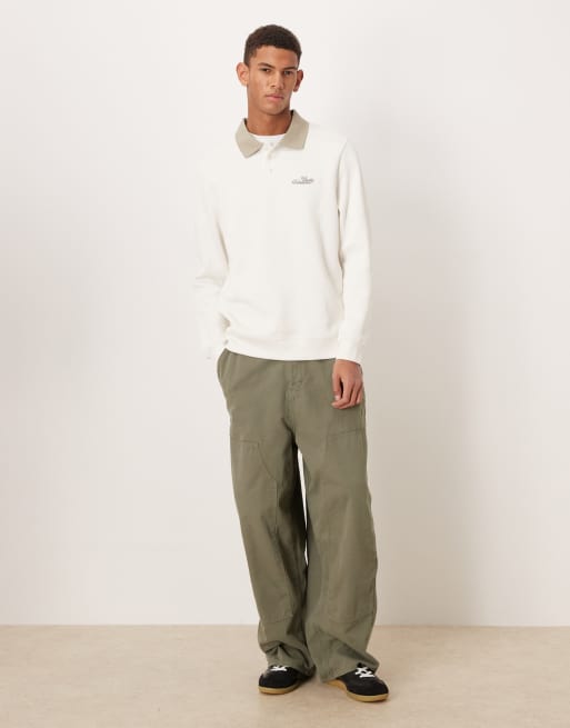 ASOS DESIGN polo sweatshirt with contrast collar and chest embroidery in off white, 2 of 5