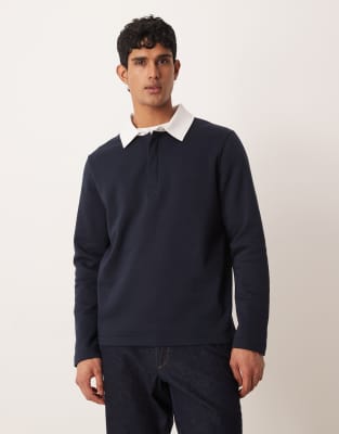 Asos Design Oversized Rugby Sweatshirt With Contrast Twill Collar In Blue