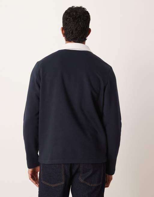ASOS DESIGN polo sweatshirt with contrast collar in navy, 5 of 5