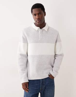 Asos Design Polo Sweatshirt With Contrast Panel In Gray