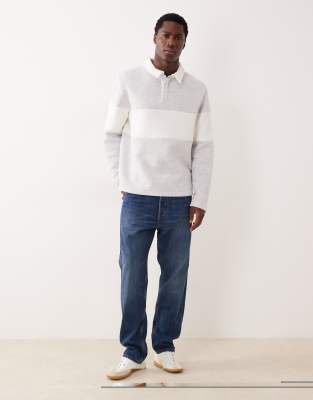 Asos Design Polo Sweatshirt With Contrast Panel In Gray