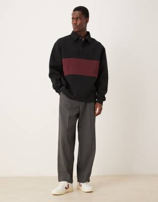 Asos Design Polo Sweatshirt With Contrast Panels In Black