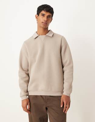 Asos Design Polo Sweatshirt With Ribbed Collar In Neutral