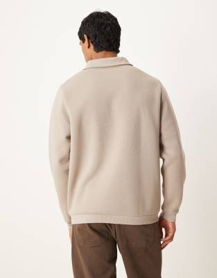 Asos Design Polo Sweatshirt With Ribbed Collar In Neutral