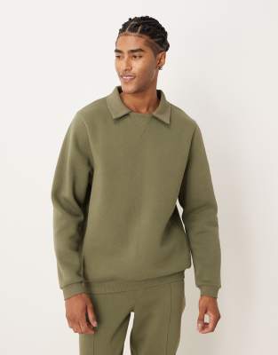 Asos Design Polo Sweatshirt With Ribbed Collar In Multi