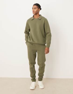 Asos Design Polo Sweatshirt With Ribbed Collar In Multi